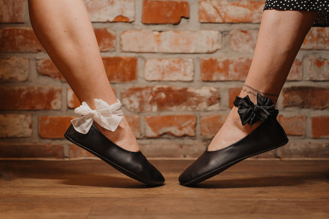 Ribbon for Chic Ballet Flats Black Free Exchange Ahinsa shoes