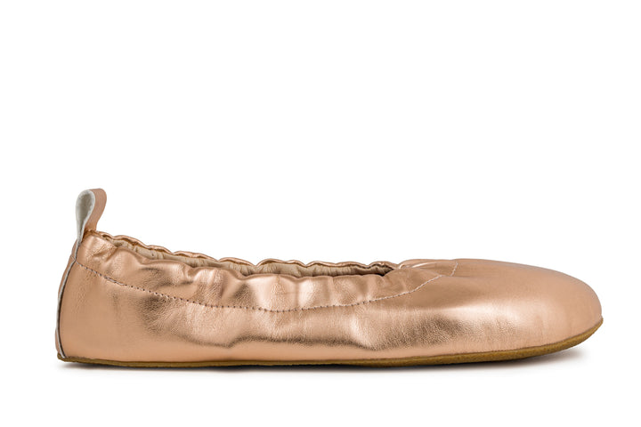 rose gold flat dress shoes Rose Gold Rock Glitter Ballet Flats With Velcro Ankle Strap main image 1