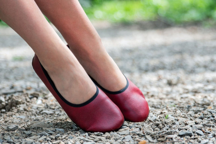 Barefoot ballet flats for narrow feet Burgundy SALE Ahinsa shoes